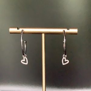 Sterling silver hoops w/ diamond heart shapes